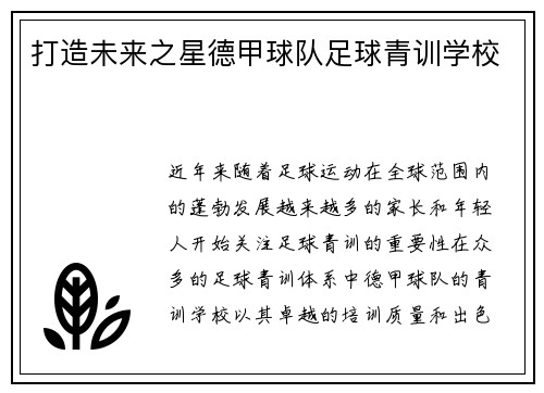 打造未来之星德甲球队足球青训学校